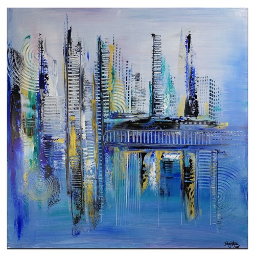 Abstraktes gemälde blau - gemälde, gold