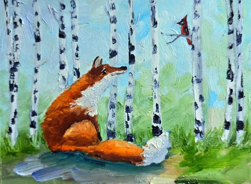 Fuchs vogel ölbild - Ölbild, cm